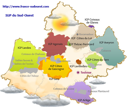 carte des vignobles IGP du Sud-Ouest>